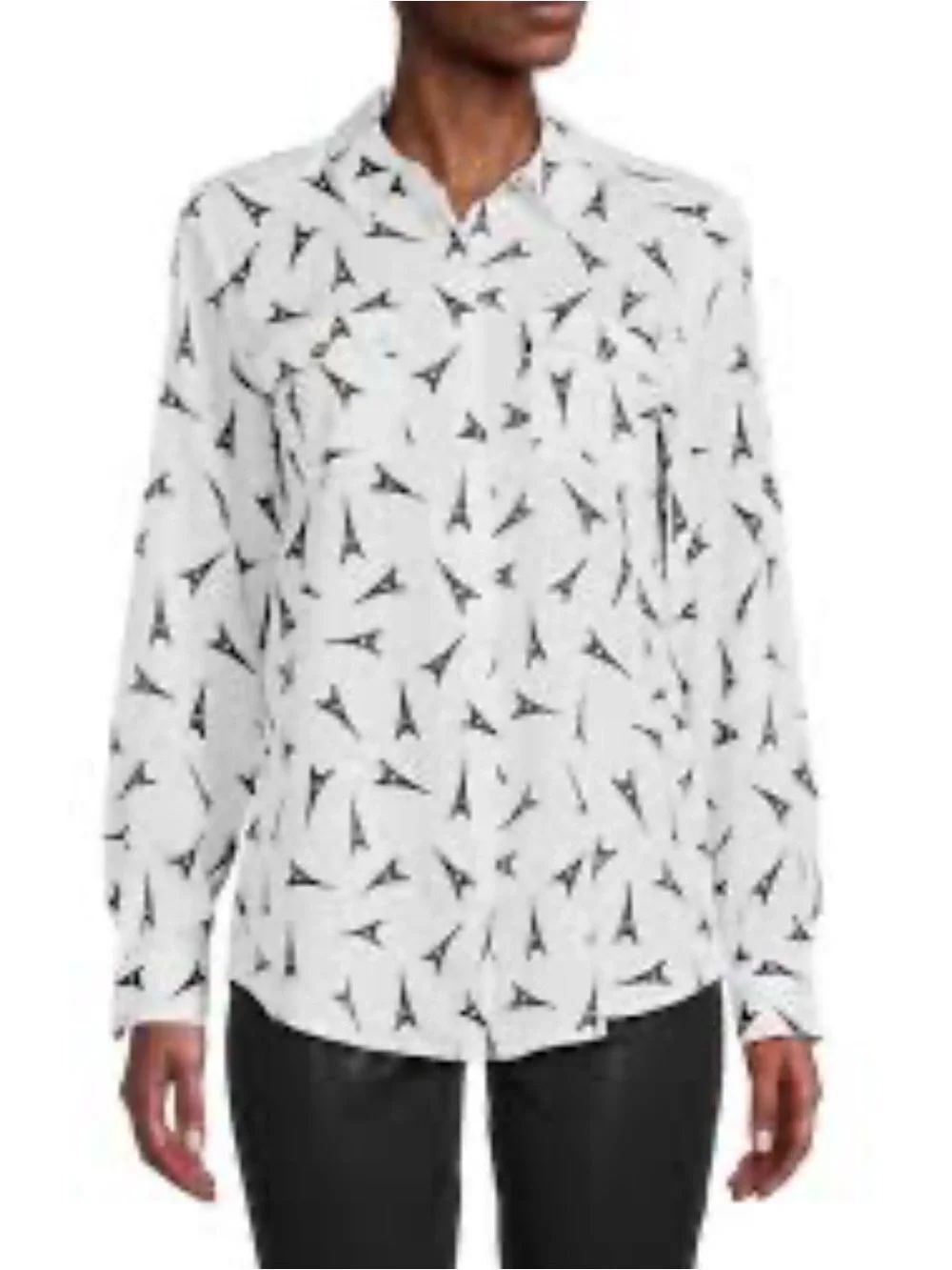 0166 Karl Lagerfeld White Button-Down Shirt with Black Eiffel Tower Print